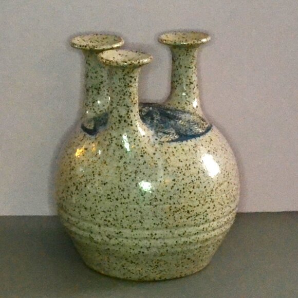 Unique Triple Neck Design Vase Studio Pottery Signed Home Decor Accent - Picture 5 of 8